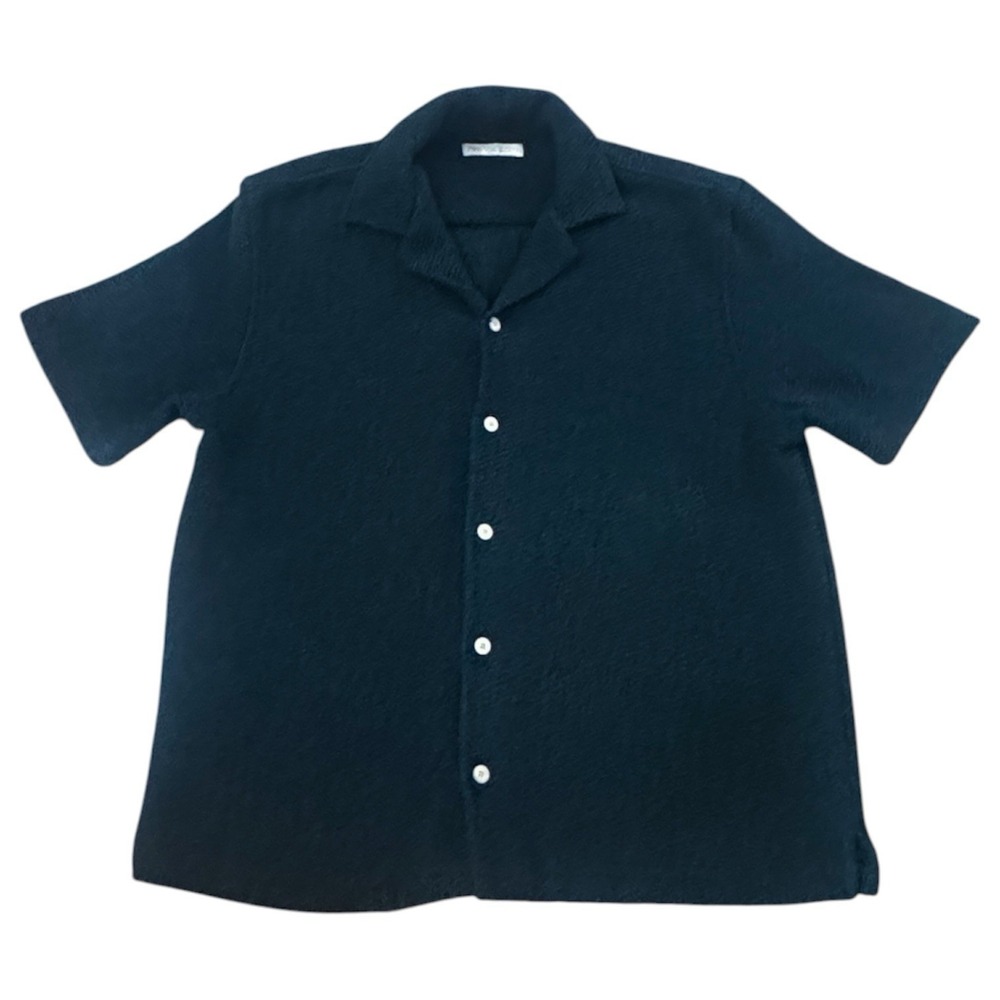 Zara Men's Textured Knit Button Down Shirt in Navy Size MEDIUM